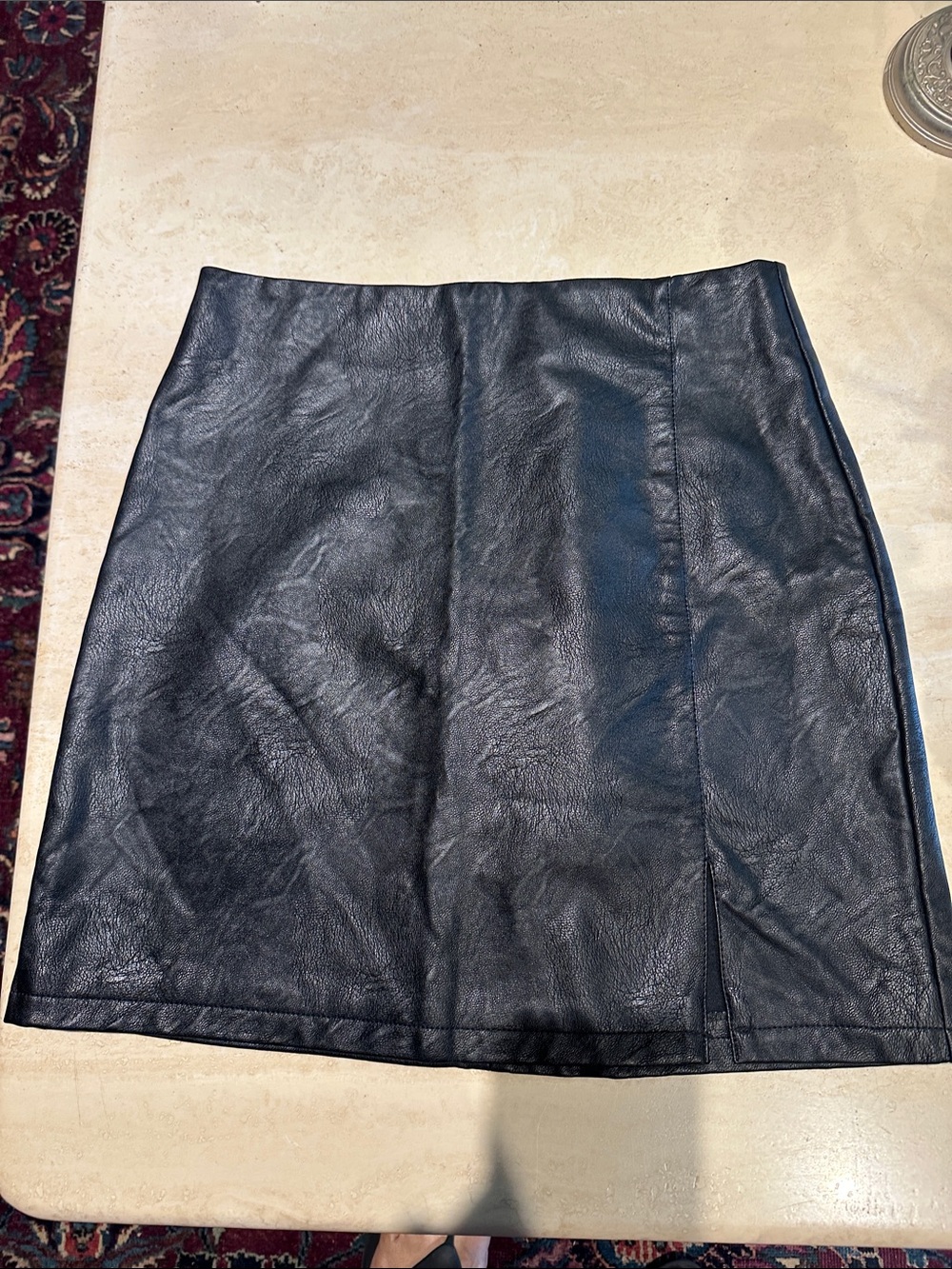 Topshop Black Faux Leather Mini Skirt with Front Seam Detail